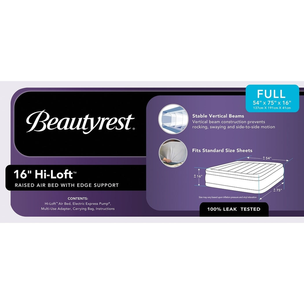 Beautyrest Hi Loft Raised Air Mattress with External Pump - Inflatable Bed with Edge Support, Puncture-Resistant Vinyl