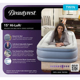 Beautyrest Hi Loft Raised Air Mattress with External Pump - Inflatable Bed with Edge Support, Puncture-Resistant Vinyl