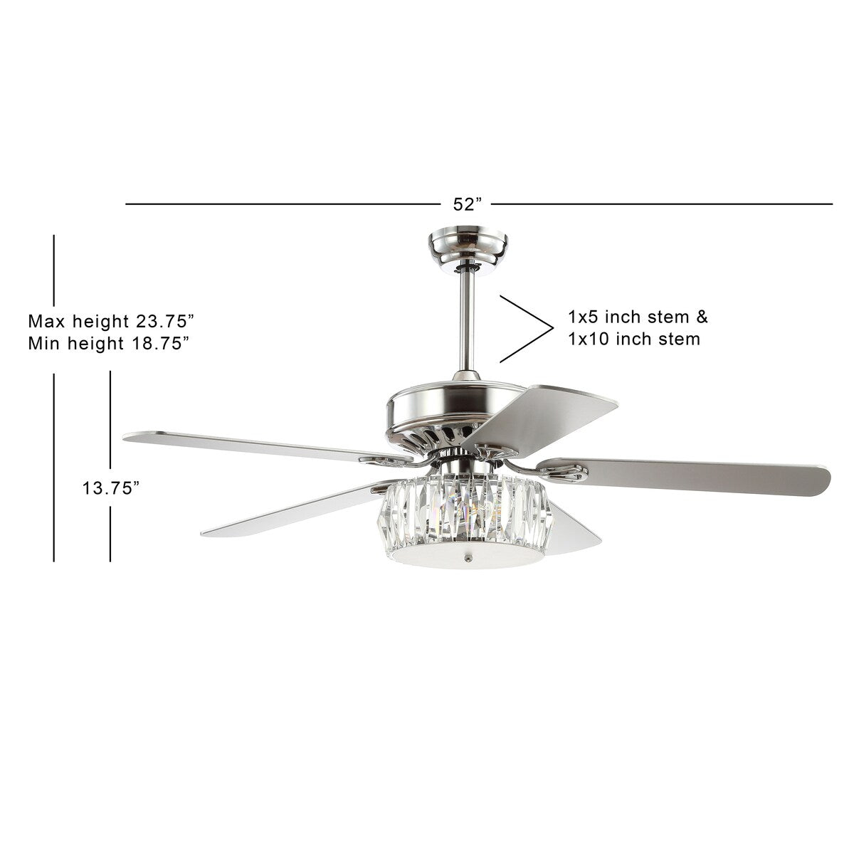 Becky 52" 3-Light Crystal Prism Drum LED Ceiling Fan With Remote, Chrome by JONATHAN Y