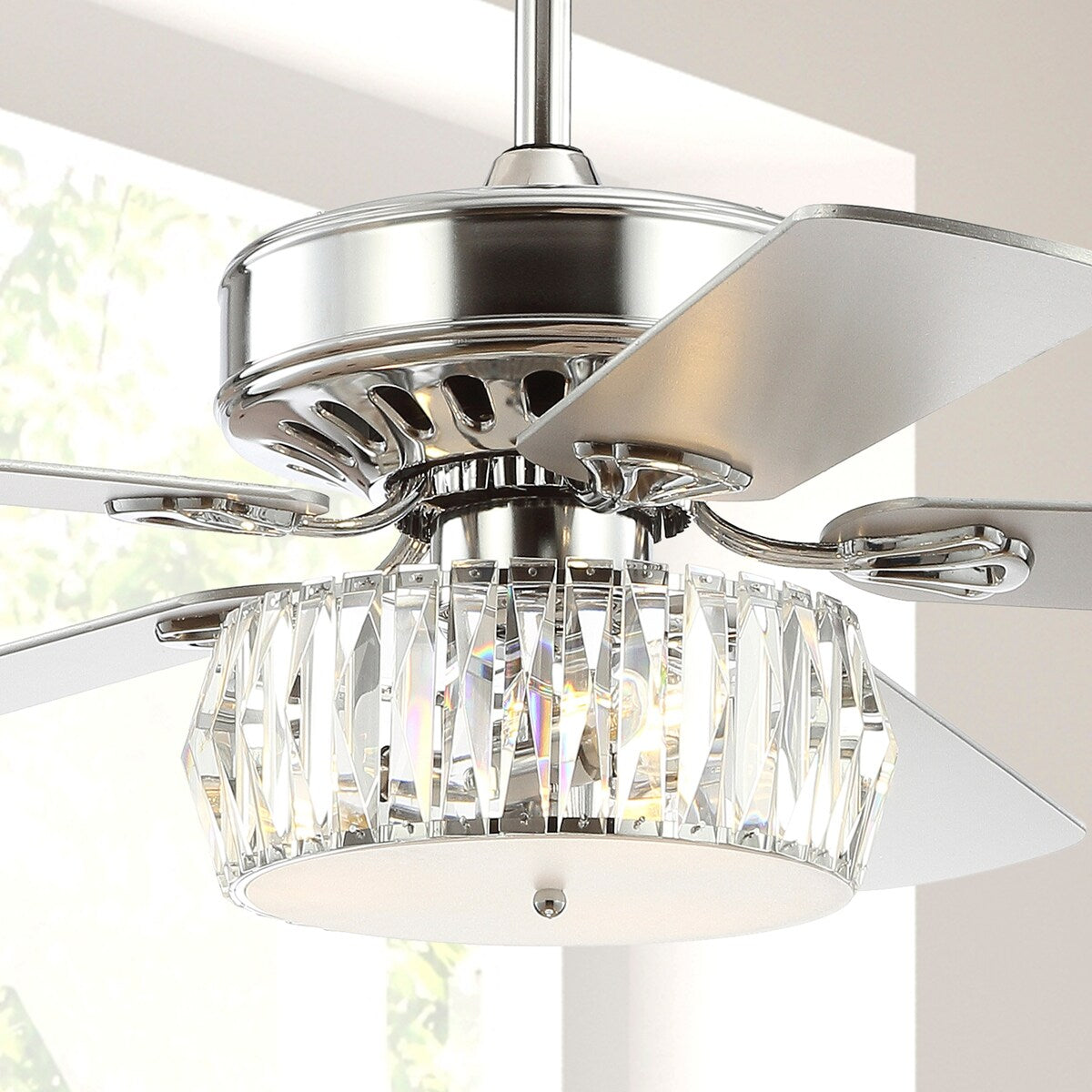 Becky 52" 3-Light Crystal Prism Drum LED Ceiling Fan With Remote, Chrome by JONATHAN Y