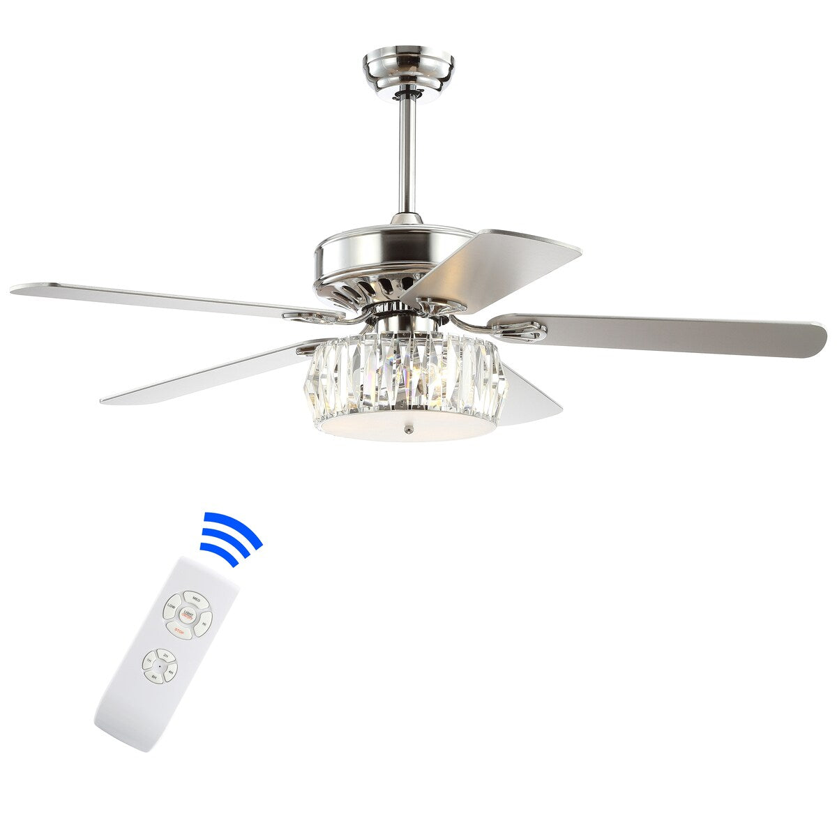 Becky 52" 3-Light Crystal Prism Drum LED Ceiling Fan With Remote, Chrome by JONATHAN Y