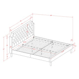 Bed Contains Brown Textured Upholstered Headboard, Footboard and Wood Rails, Slats - Wooden 9 Legs - Black Finish(Size Options)