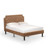 Bed Contains Brown Textured Upholstered Headboard, Footboard and Wood Rails, Slats - Wooden 9 Legs - Black Finish(Size Options)