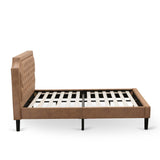 Bed Contains Brown Textured Upholstered Headboard, Footboard and Wood Rails, Slats - Wooden 9 Legs - Black Finish(Size Options)