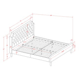 Bed Contains Brown Textured Upholstered Headboard, Footboard and Wood Rails, Slats - Wooden 9 Legs - Black Finish(Size Options)