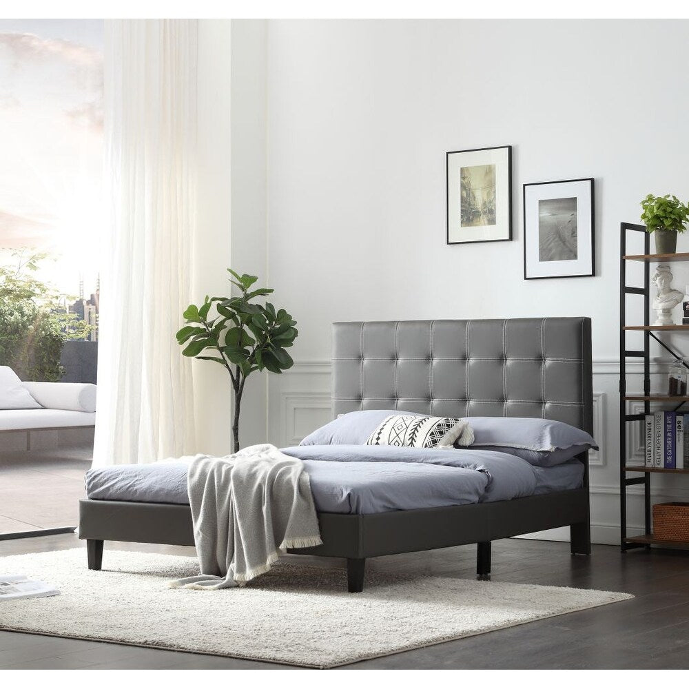 Bed Frame Leather Full Size Grey