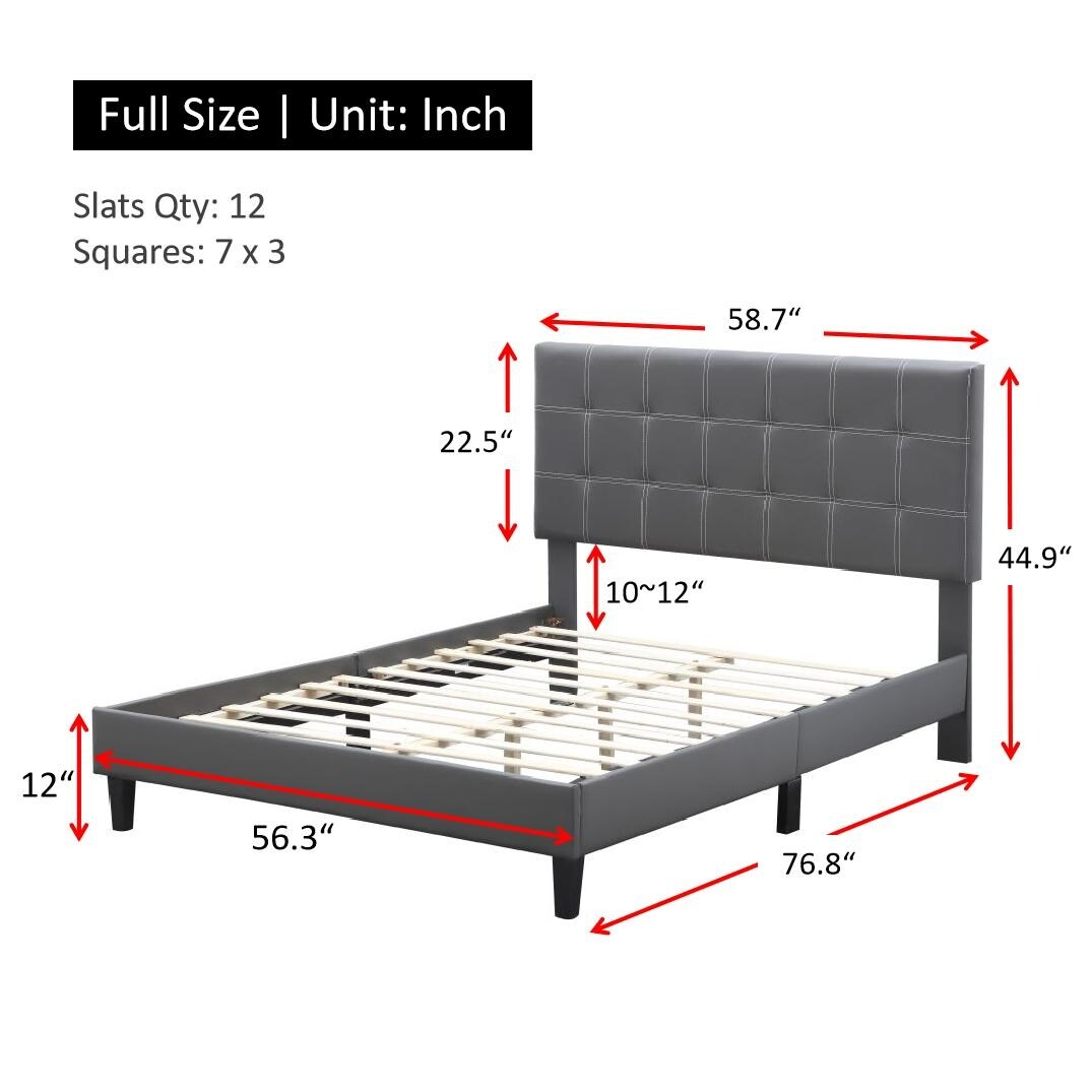 Bed Frame Leather Full Size Grey