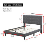 Bed Frame Leather Full Size Grey