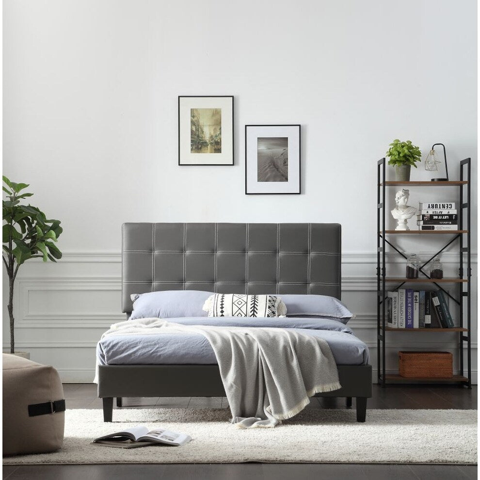 Bed Frame Leather Full Size Grey