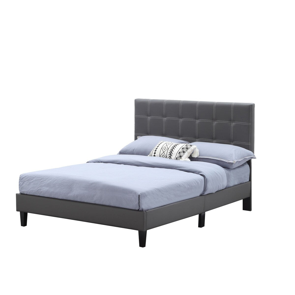 Bed Frame Leather Full Size Grey