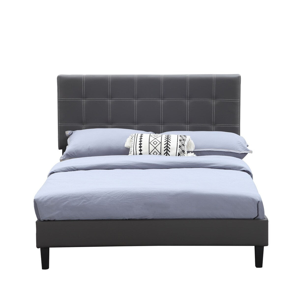 Bed Frame Leather Full Size Grey