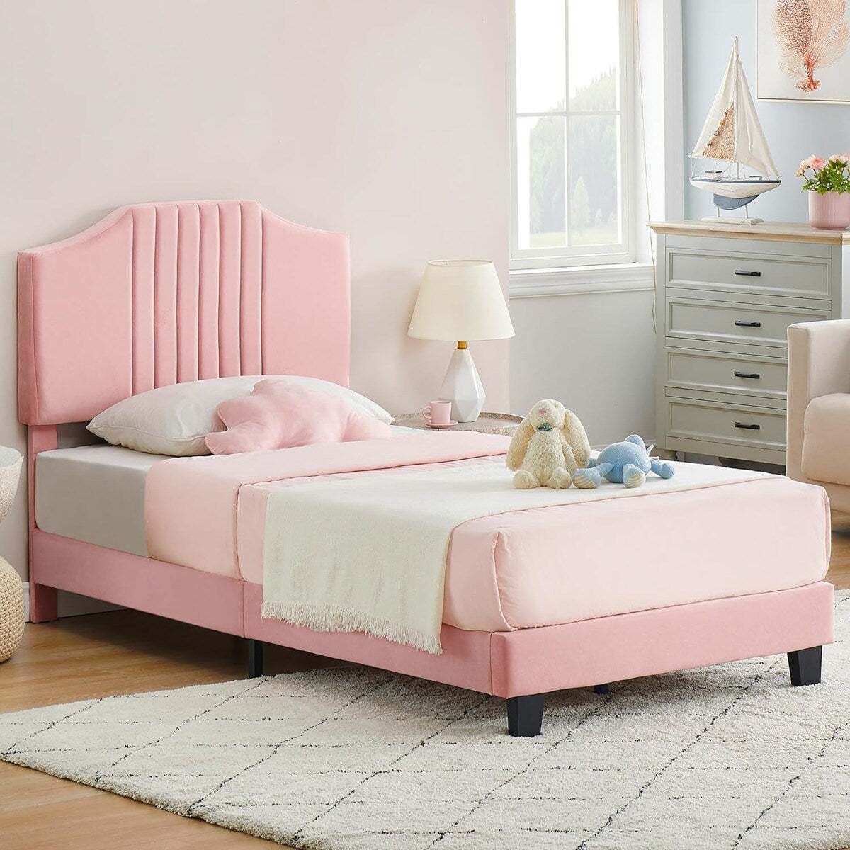 Bed Frame Upholstered Platform with Headboard
