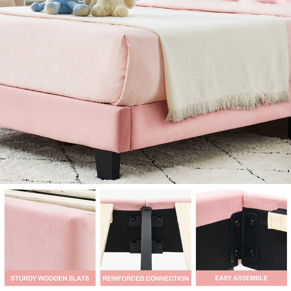 Bed Frame Upholstered Platform with Headboard