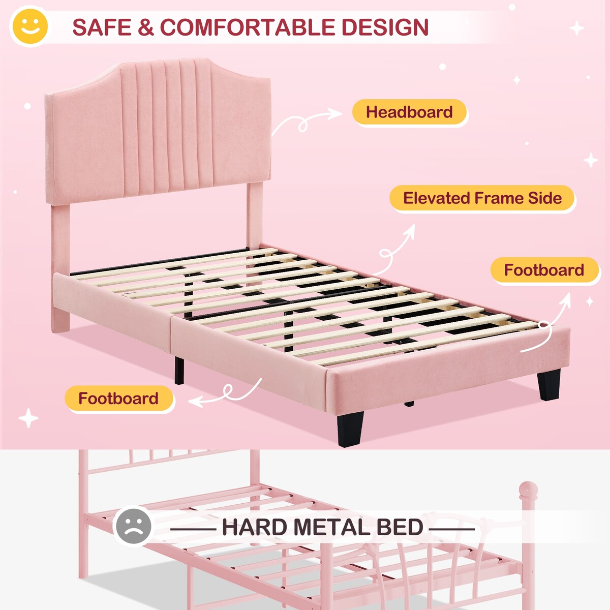Bed Frame Upholstered Platform with Headboard