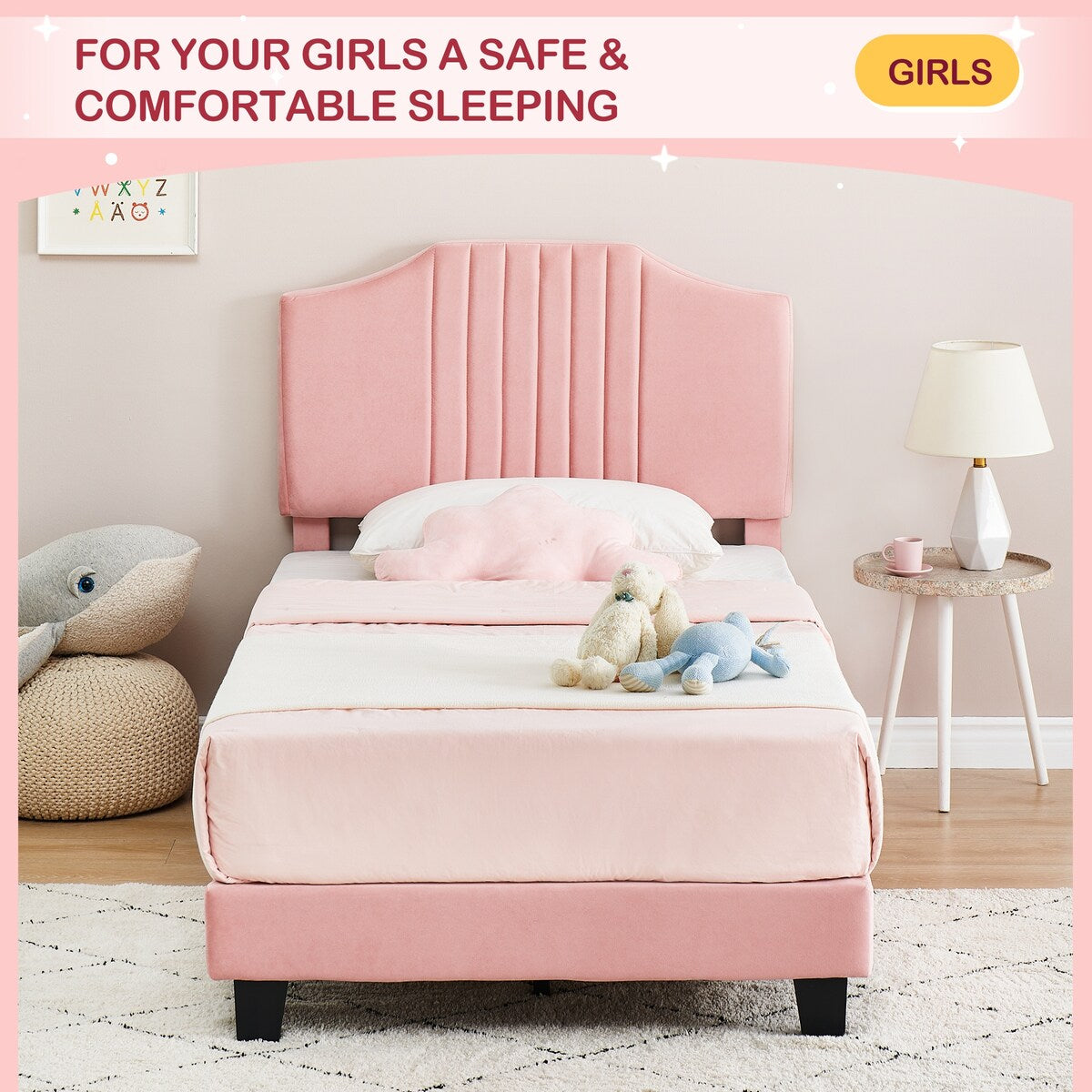 Bed Frame Upholstered Platform with Headboard