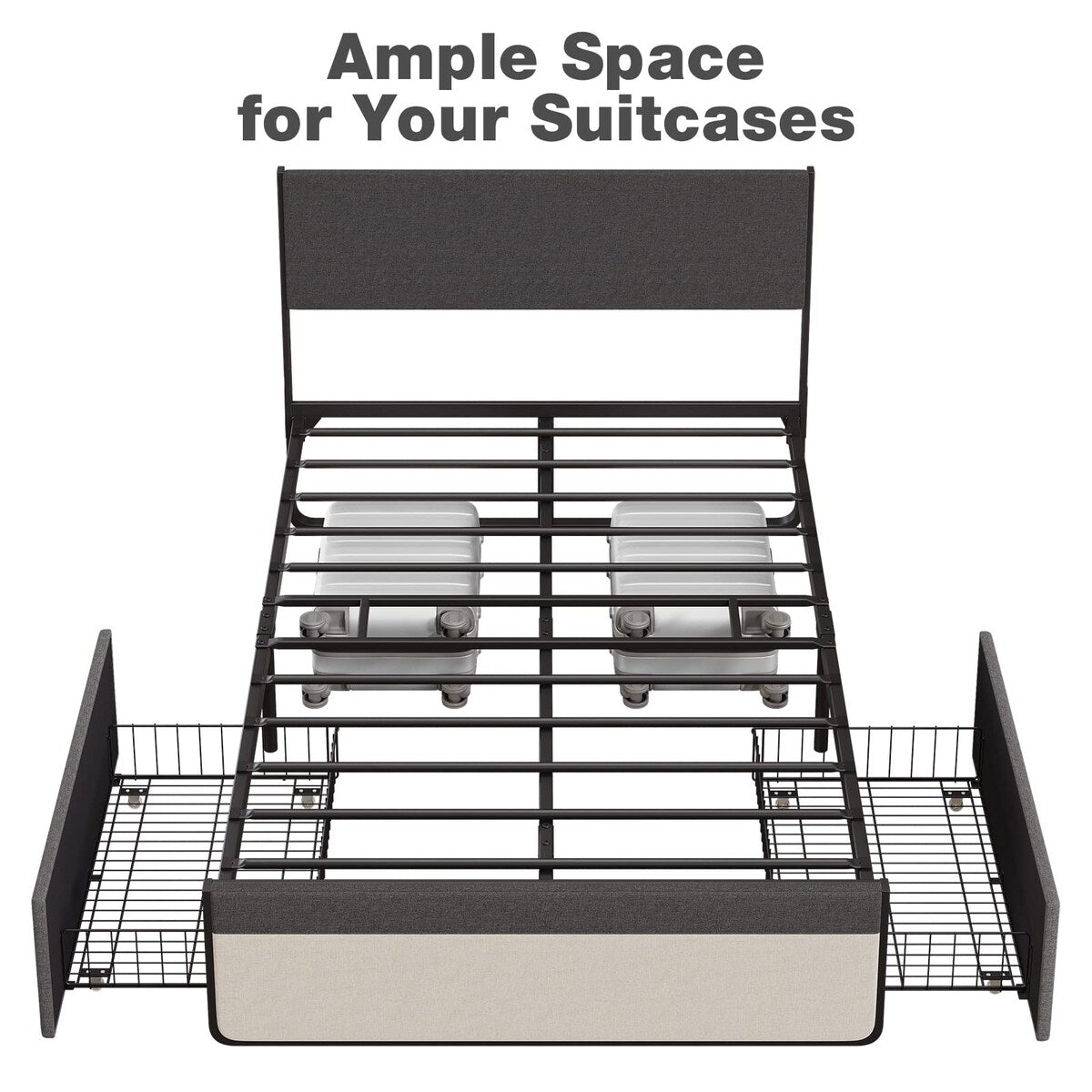 Bed Frame With 2 Storage Drawers And Upholstered Headboard