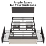Bed Frame With 2 Storage Drawers And Upholstered Headboard