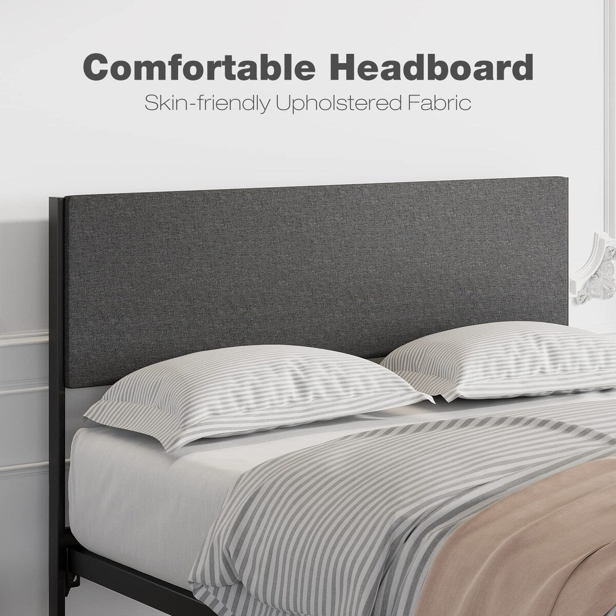 Bed Frame With 2 Storage Drawers And Upholstered Headboard