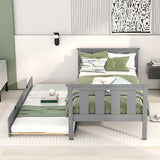 Bed Frame Wood Twin Platform Bed with Pull Out Trundle