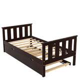 Bed Frame Wood Twin Platform Bed with Pull Out Trundle
