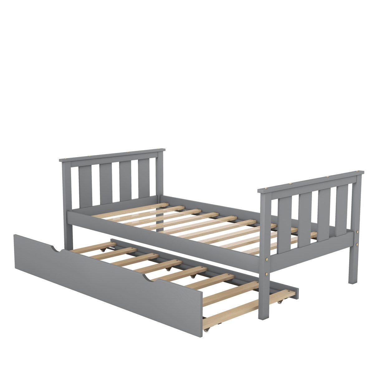 Bed Frame Wood Twin Platform Bed with Pull Out Trundle