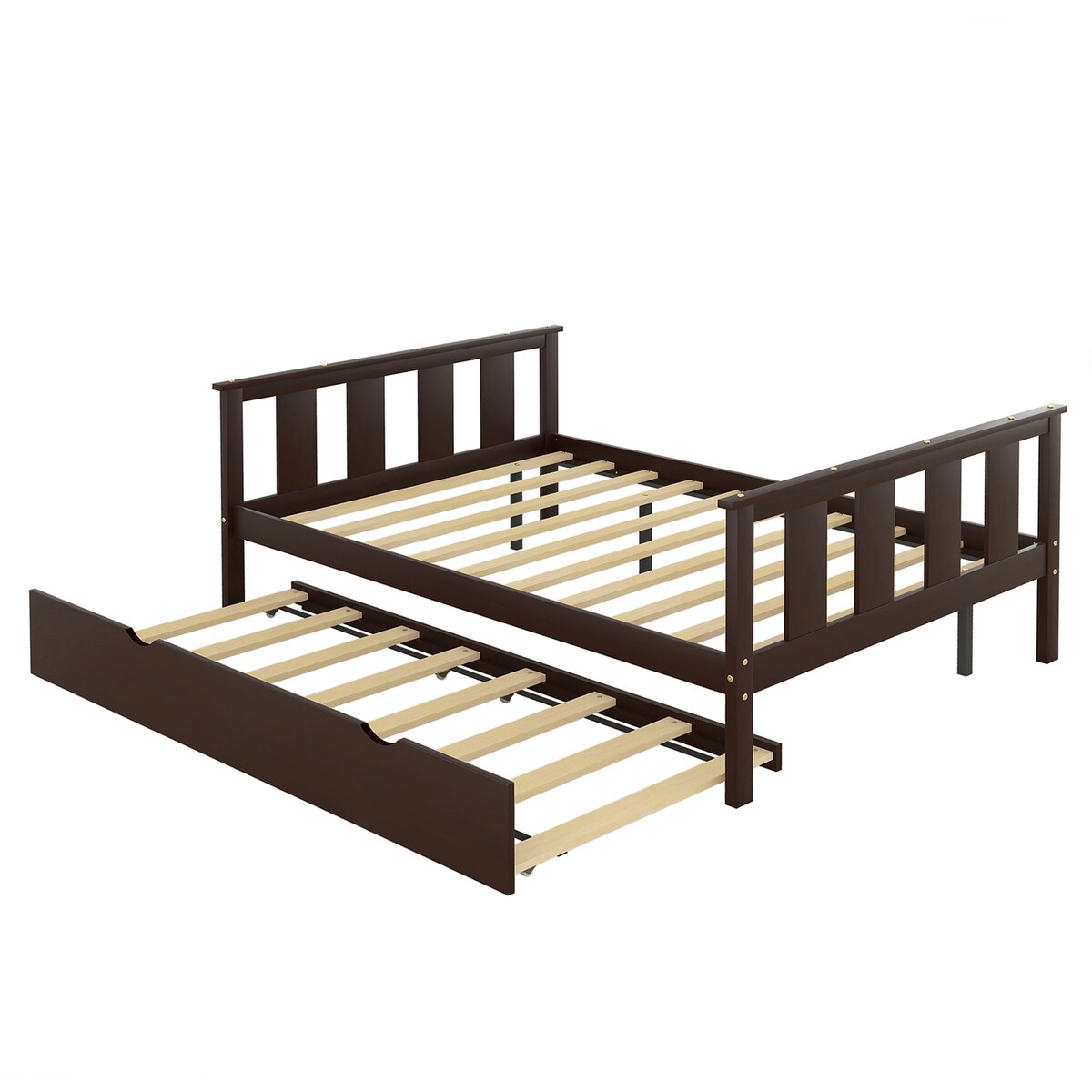 Bed Frame Wood Twin Platform Bed with Pull Out Trundle