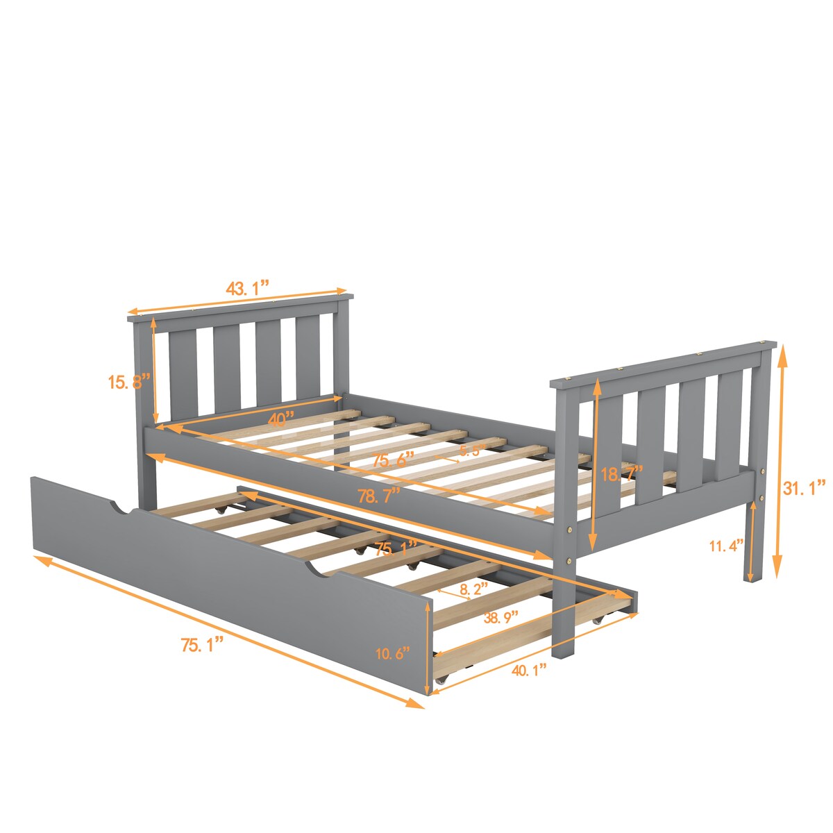 Bed Frame Wood Twin Platform Bed with Pull Out Trundle
