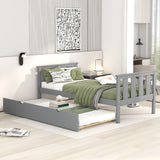 Bed Frame Wood Twin Platform Bed with Pull Out Trundle