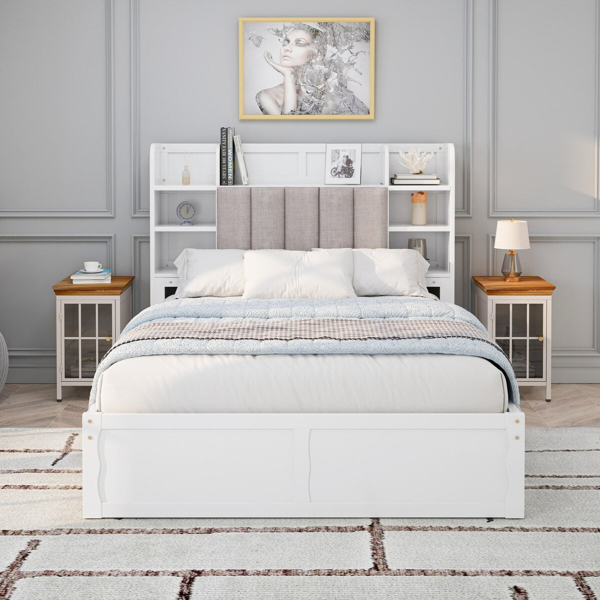 Bed Frame with 4 Under-bed Portable Storage Drawers