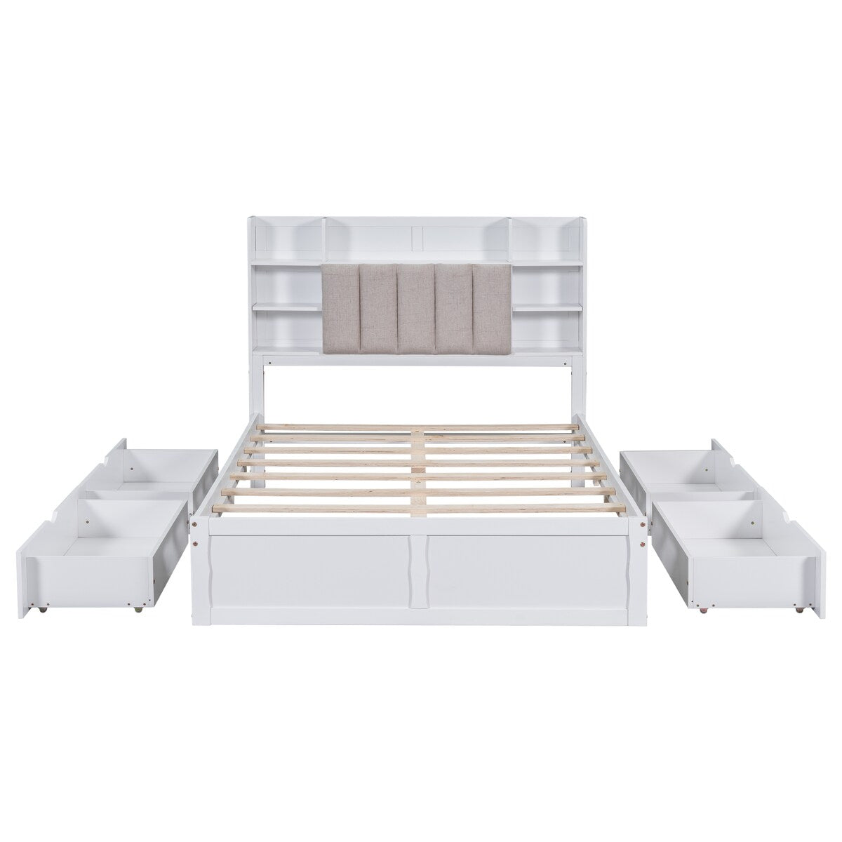 Bed Frame with 4 Under-bed Portable Storage Drawers