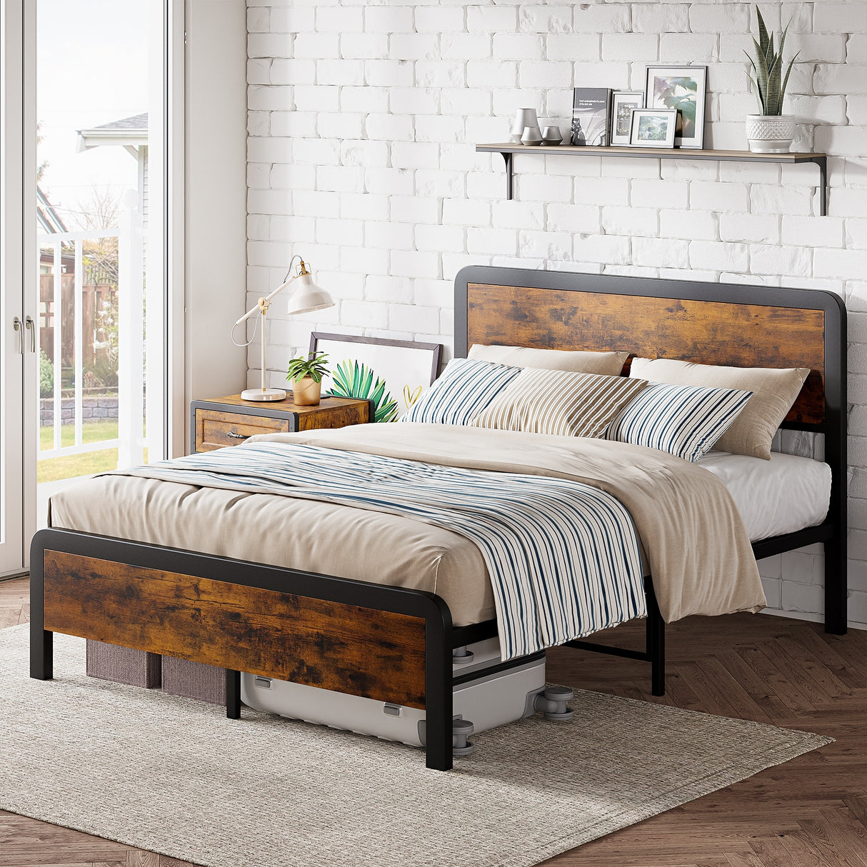 Bed Frame with Safe Rounded Corners & Strong Metal Slats Support
