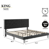 Bed Frame with Velvet Upholstered Headboard