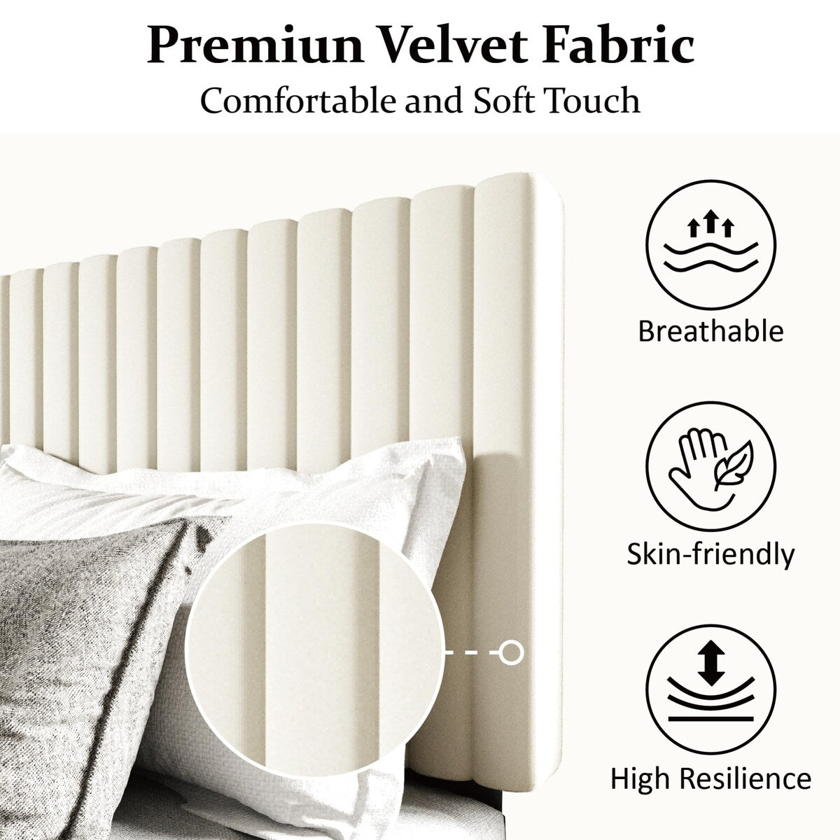 Bed Frame with Velvet Upholstered Headboard