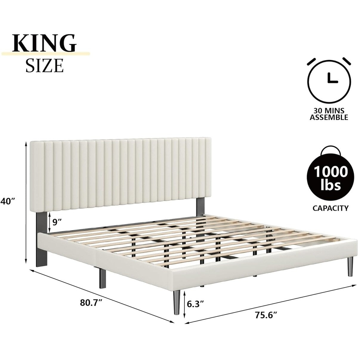 Bed Frame with Velvet Upholstered Headboard