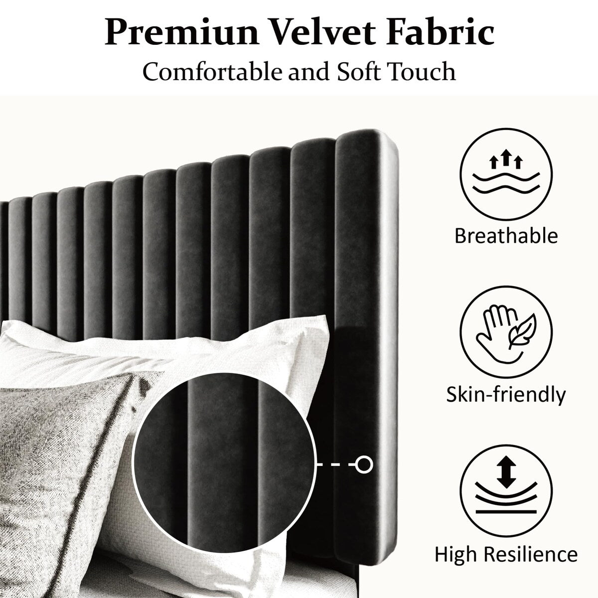 Bed Frame with Velvet Upholstered Headboard