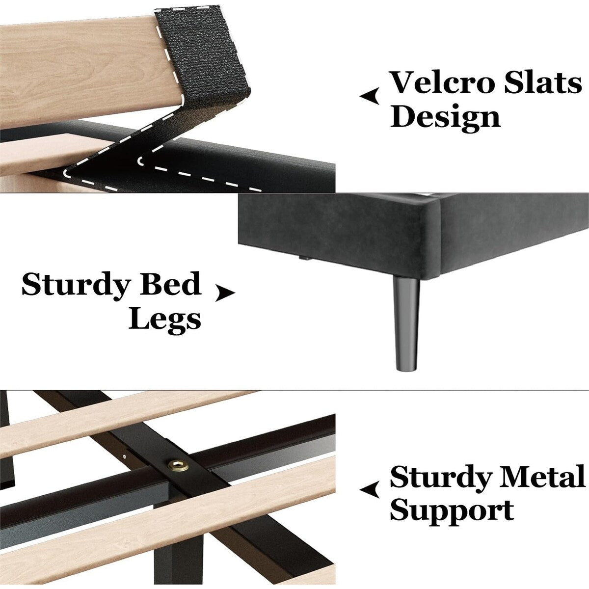 Bed Frame with Velvet Upholstered Headboard