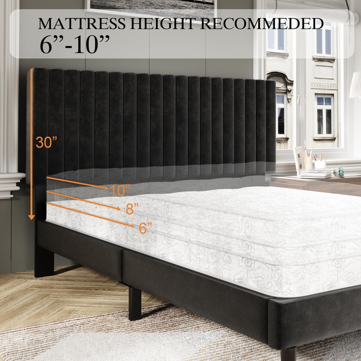 Bed Frame with Velvet Upholstered Headboard