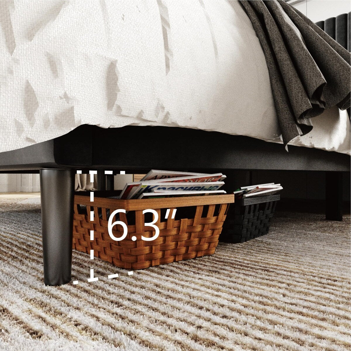 Bed Frame with Velvet Upholstered Headboard