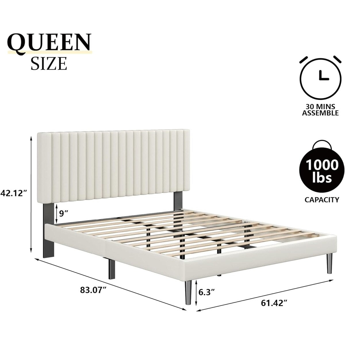 Bed Frame with Velvet Upholstered Headboard