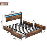 Bed Frame, Storage Headboard With Charging Station