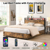 Bed Frame, Storage Headboard With Charging Station