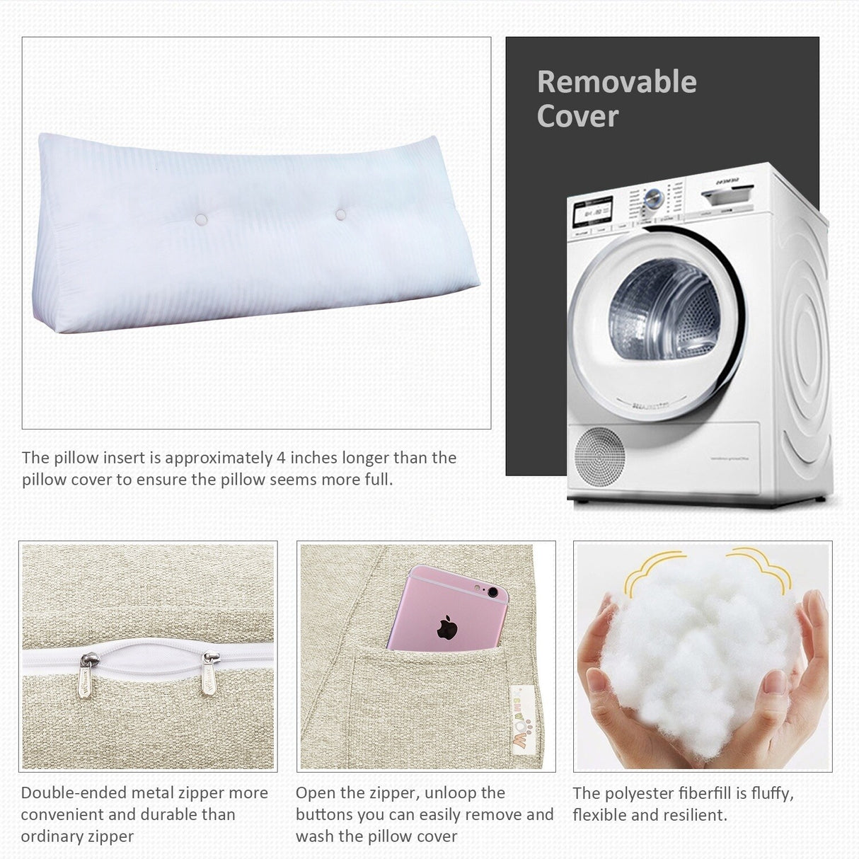 Bed Rest Wedge Reading TV Watching Back Support Headboard Pillow