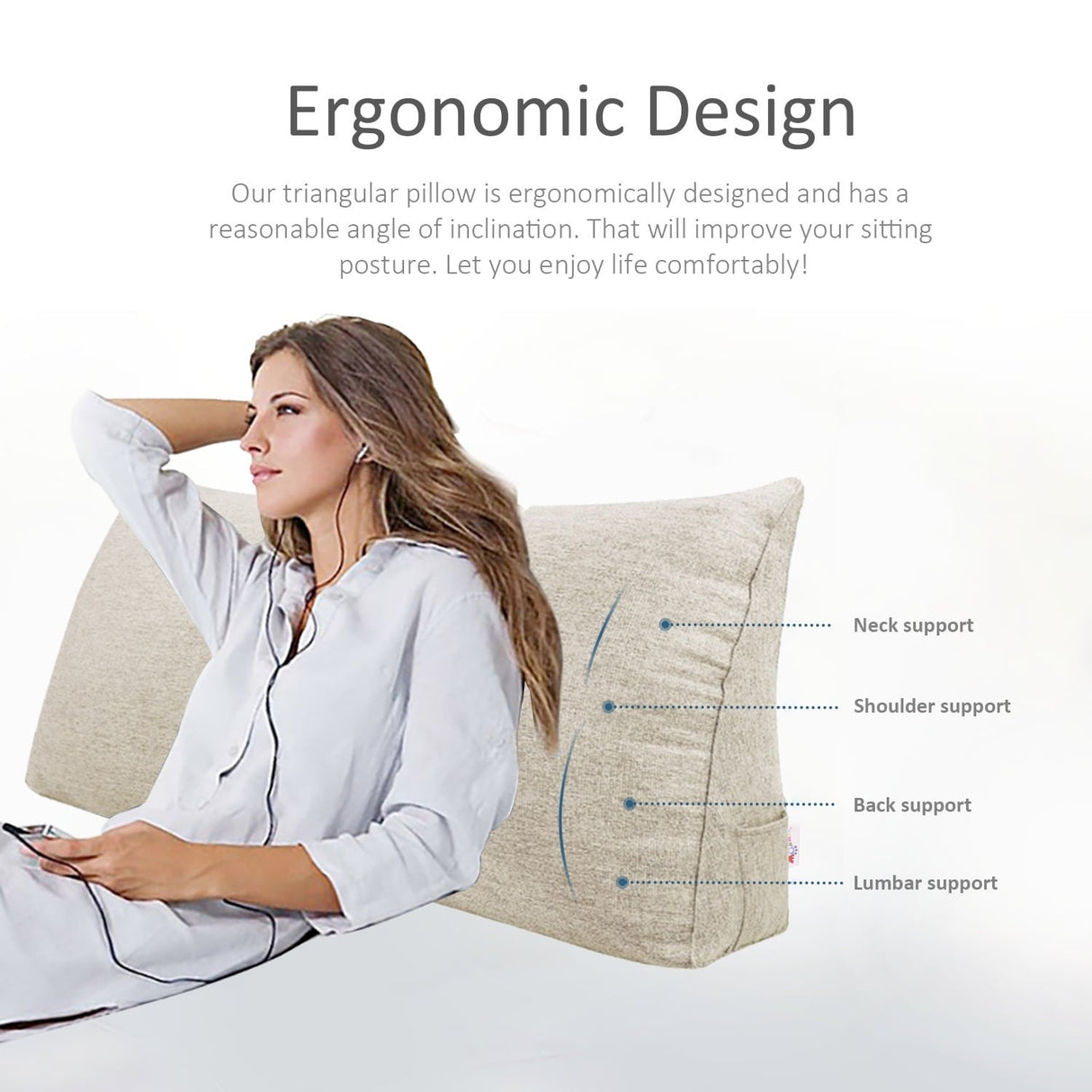 Bed Rest Wedge Reading TV Watching Back Support Headboard Pillow