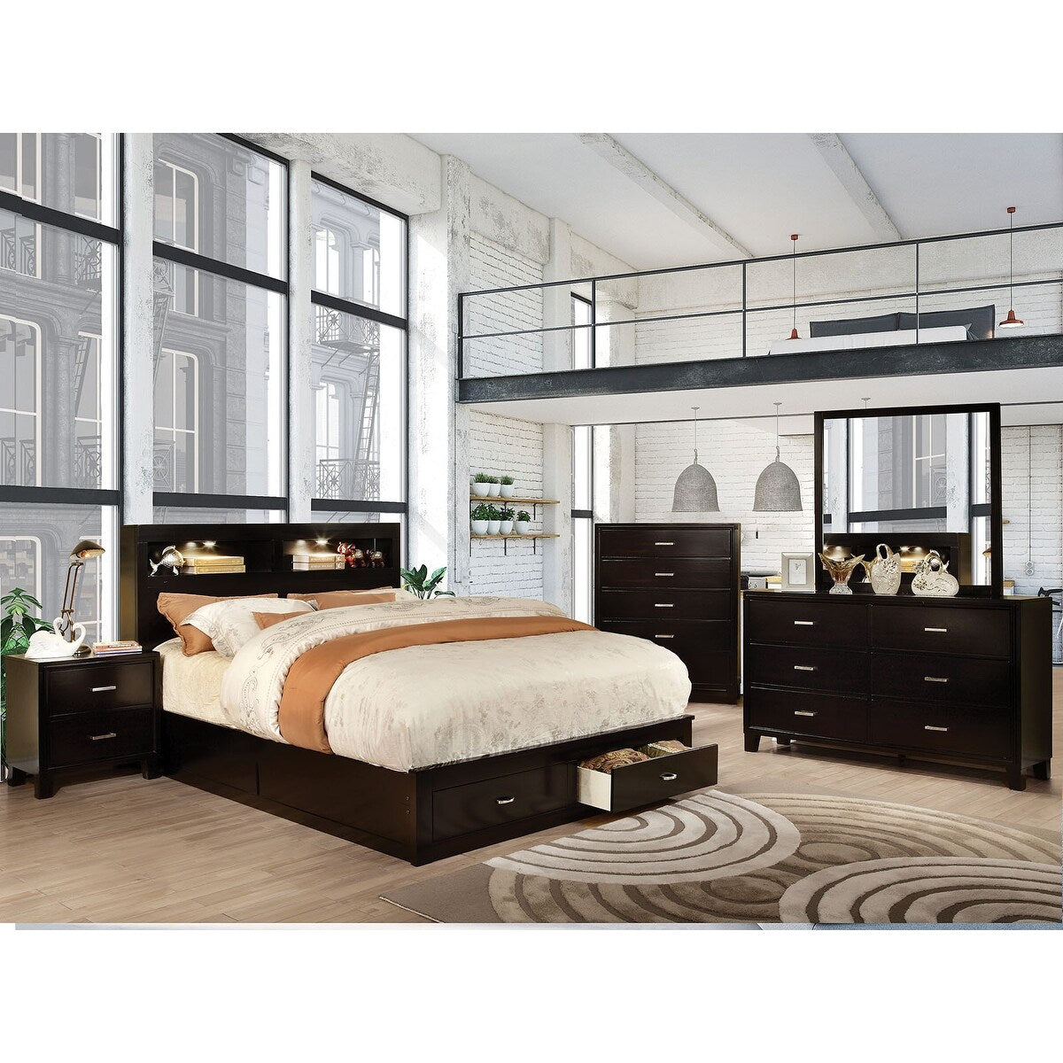 Bed with Storage Drawers in Espresso Finish
