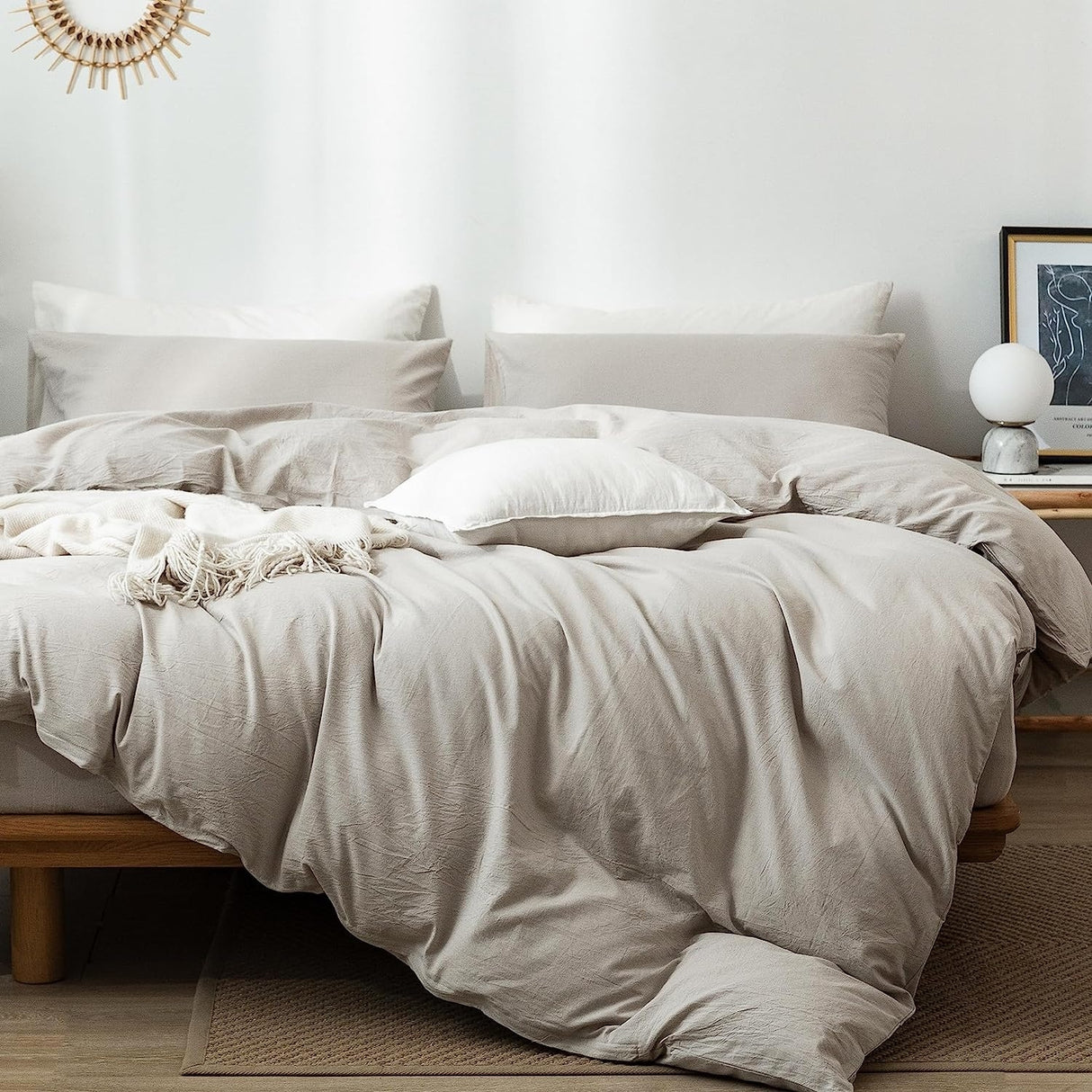 Bedding Duvet Cover Set Washed Cotton Linen Like Textured