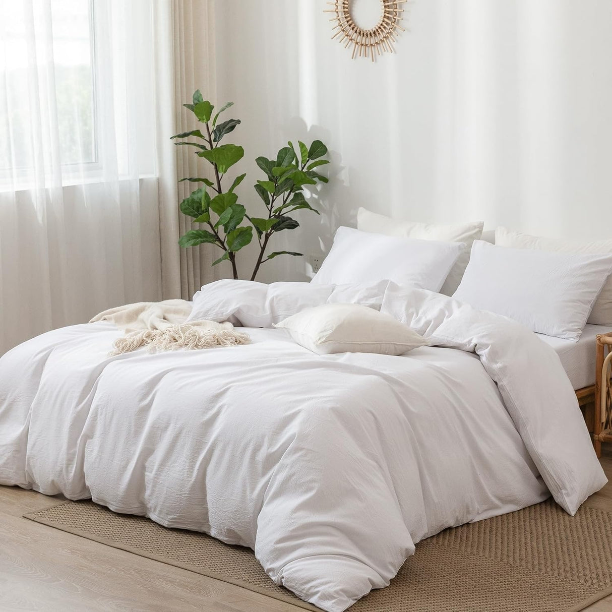 Bedding Duvet Cover Set Washed Cotton Linen Like Textured