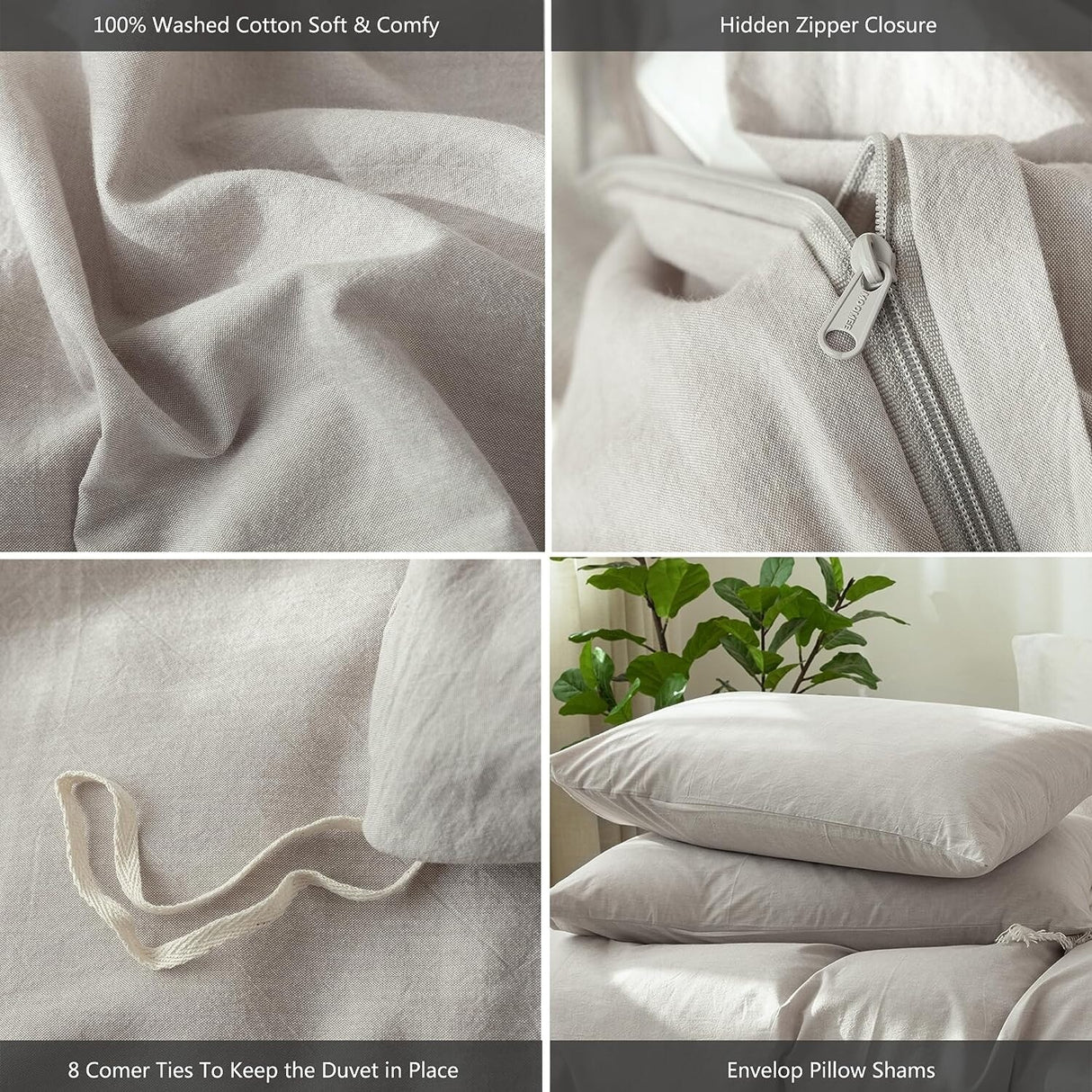 Bedding Duvet Cover Set Washed Cotton Linen Like Textured