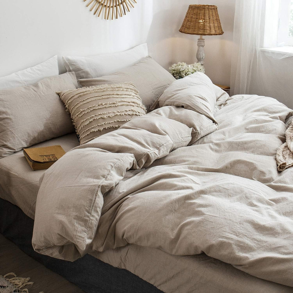 Bedding Duvet Cover Set Washed Cotton Linen Like Textured