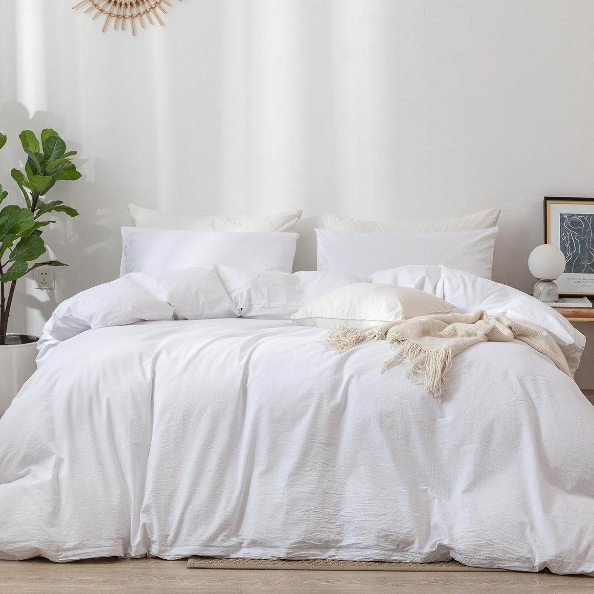 Bedding Duvet Cover Set Washed Cotton Linen Like Textured