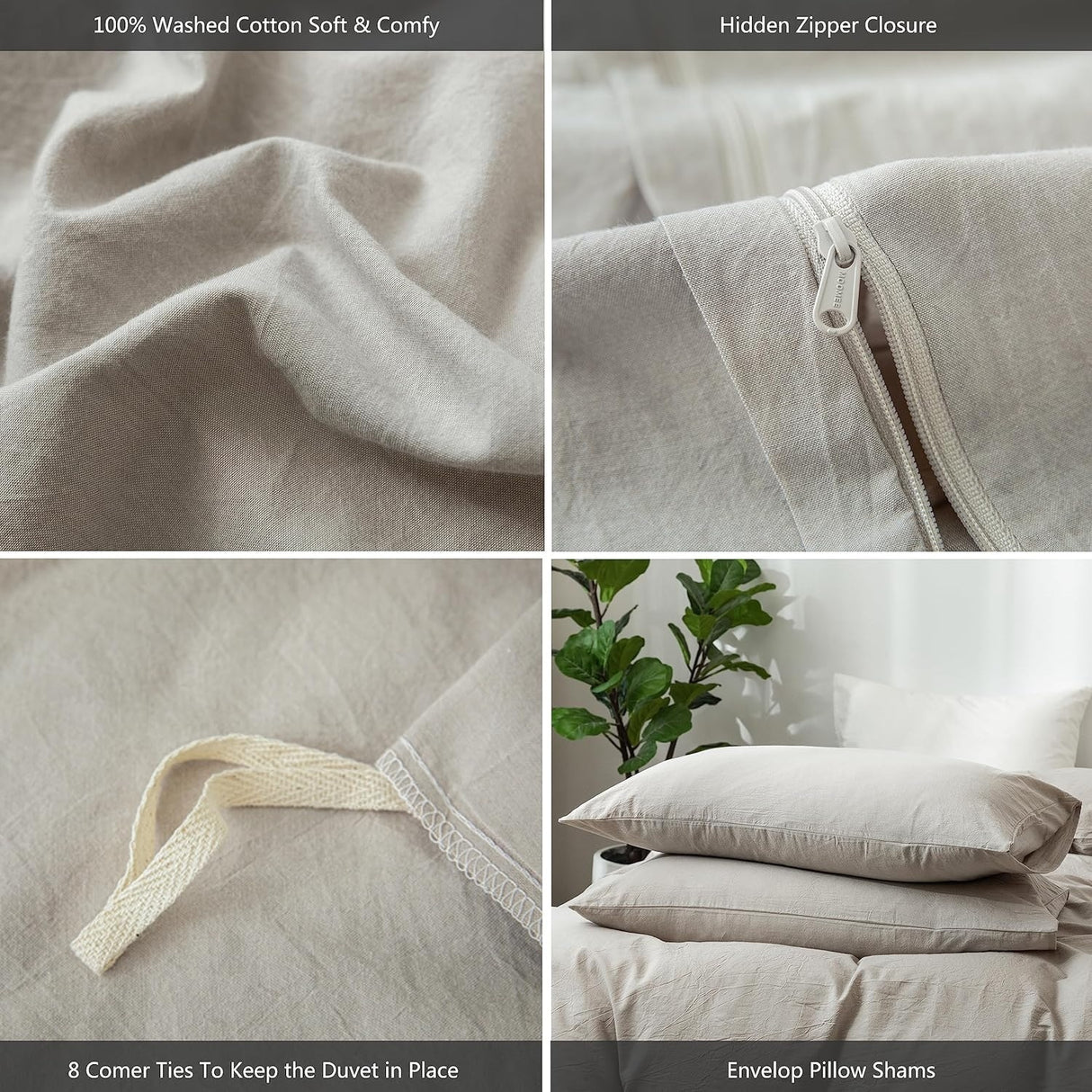 Bedding Duvet Cover Set Washed Cotton Linen Like Textured